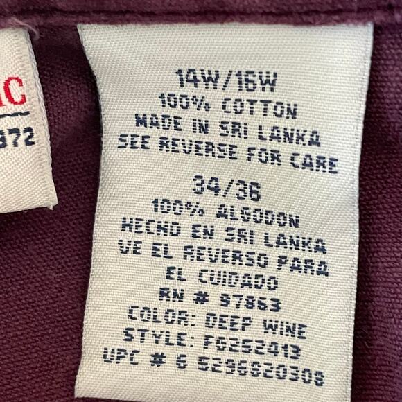 Faded Glory Burgundy Brushed Velvet Snap Front Shirt Size 14W/16W Fall Winter - Picture 8 of 9